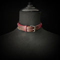 Daluse Red Leather Silver Ring Stitching Splicing 2-In-1 Choker Collar Necklace And Cuff Bracelets