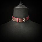 Daluse Red Leather Silver Ring Stitching Splicing 2-In-1 Choker Collar Necklace And Cuff Bracelets