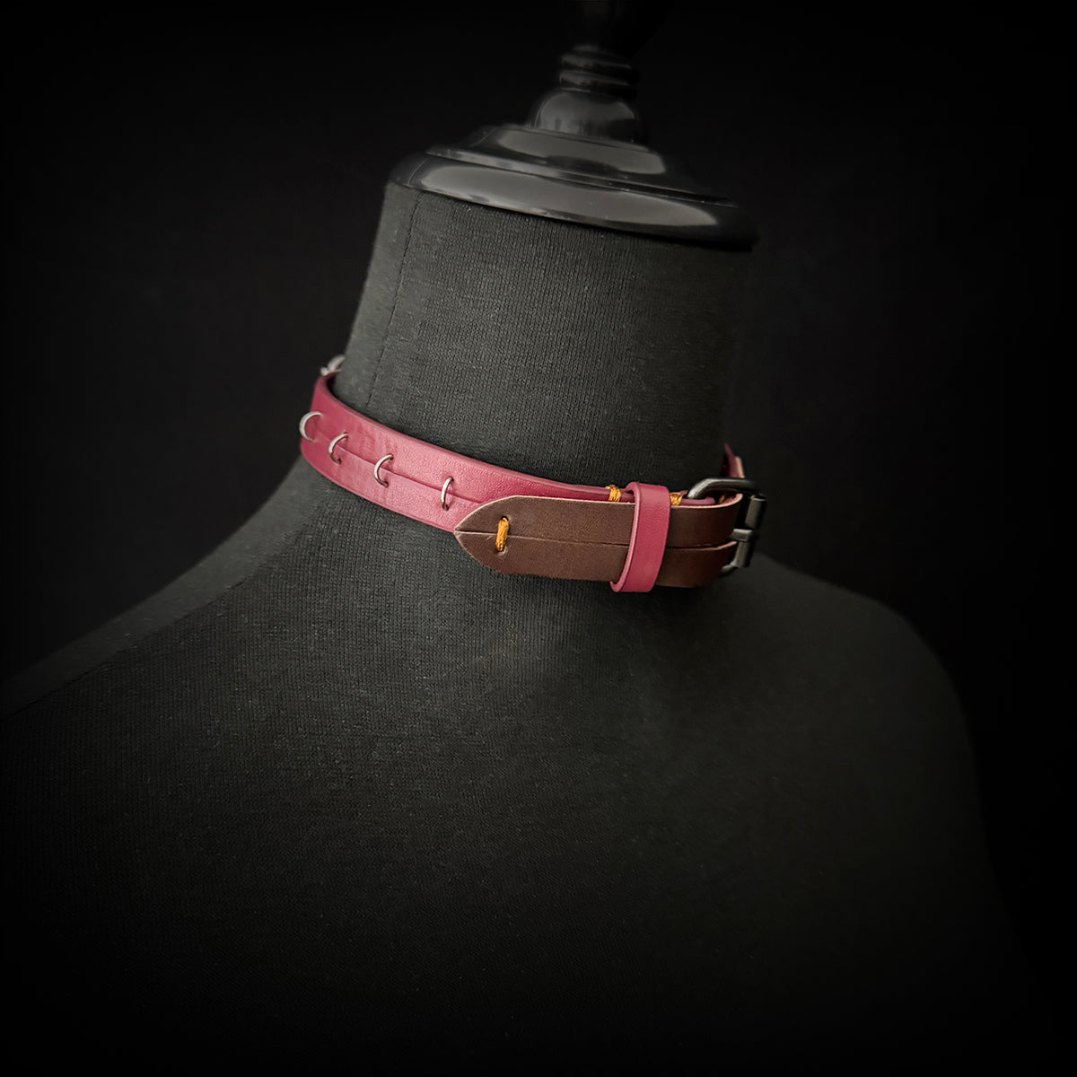 Daluse Red Leather Silver Ring Stitching Splicing 2-In-1 Choker Collar Necklace And Cuff Bracelets