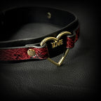 Daluse Gold Heart Ring Red Black Snake Pattern Double Leather Choker Collar Necklace