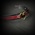 Daluse Gold Heart Ring Red Black Snake Pattern Double Leather Choker Collar Necklace
