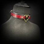 Daluse Gold Heart Ring Red Black Snake Pattern Double Leather Choker Collar Necklace