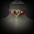 Daluse Gold Heart Ring Red Black Snake Pattern Double Leather Choker Collar Necklace
