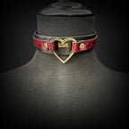 Daluse Gold Heart Ring Red Black Snake Pattern Double Leather Choker Collar Necklace