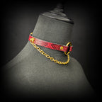 Daluse Gold Ring Chain Collar Red Snake Pattern Leather Choker Necklace
