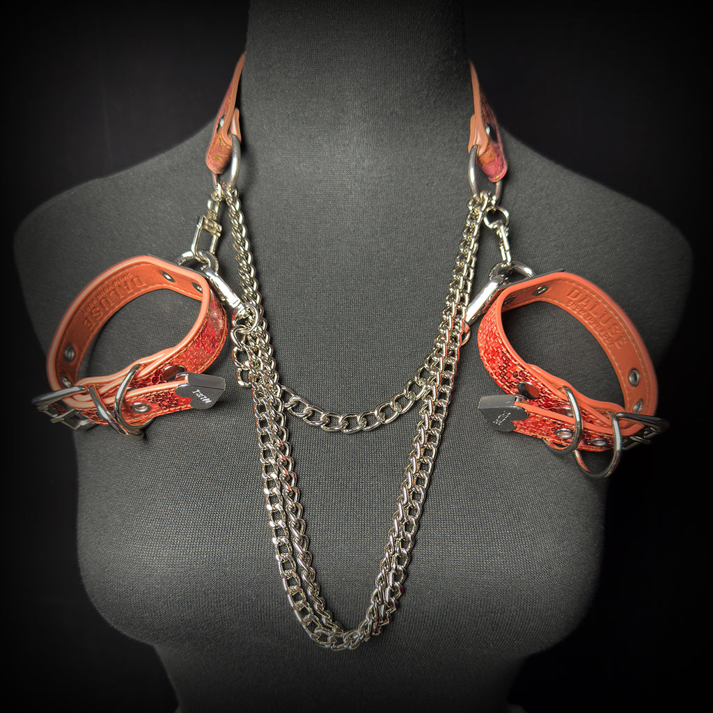 Daluse Gold Speckled Purple Orange Snake Leather Adjustable Chain Choker Collar Necklace And Snake Pattern Cuff Bracelets Combination
