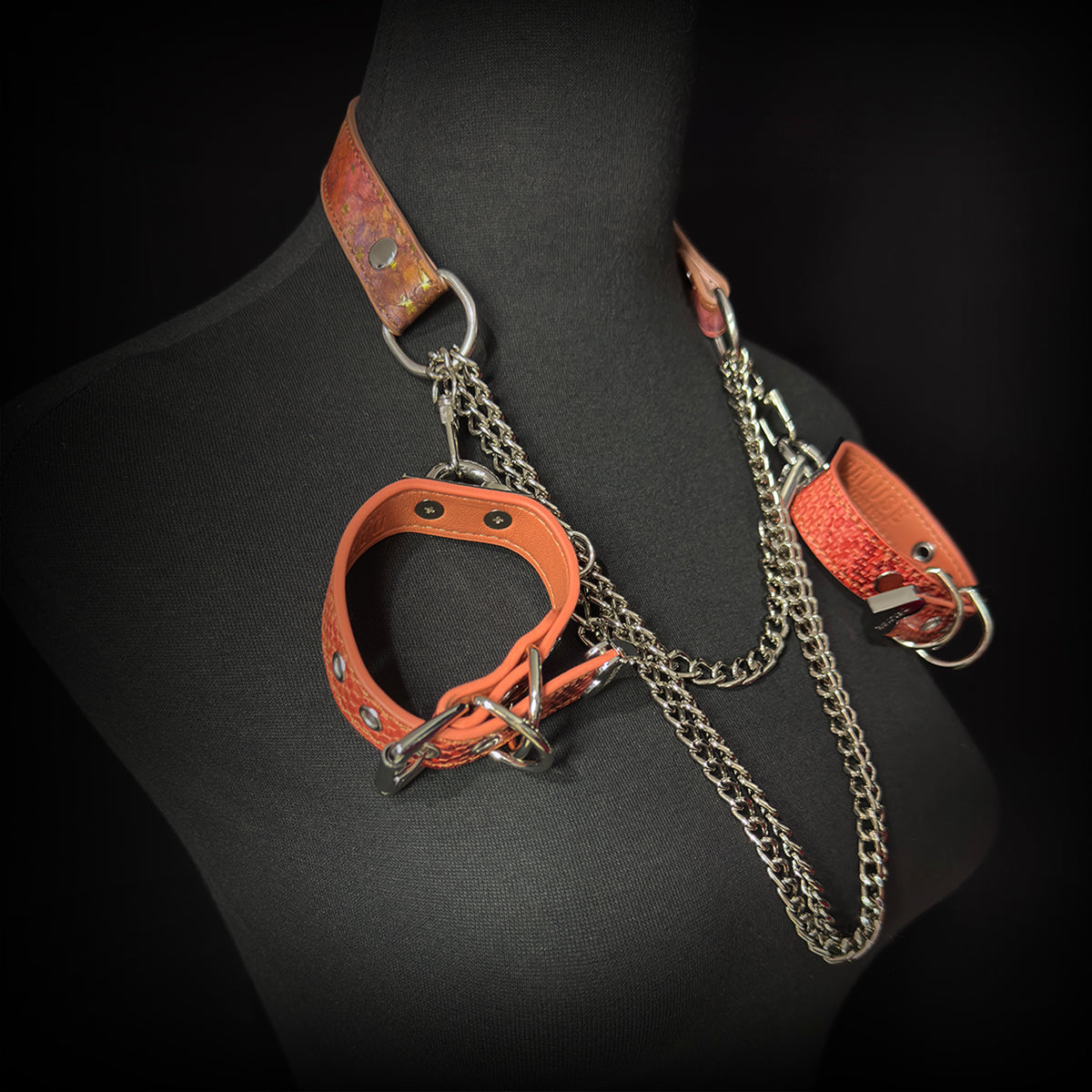 Daluse Gold Speckled Purple Orange Snake Leather Adjustable Chain Choker Collar Necklace And Snake Pattern Cuff Bracelets Combination
