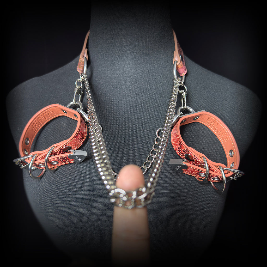 Daluse Gold Speckled Purple Orange Snake Leather Adjustable Chain Choker Collar Necklace And Snake Pattern Cuff Bracelets Combination