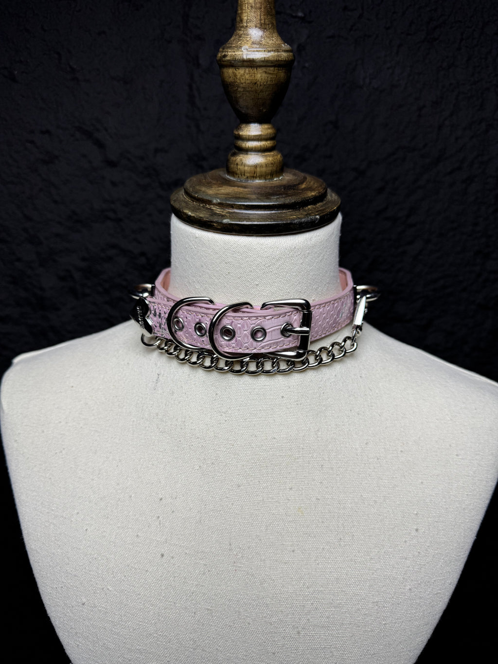 Daluse Snake Pattern Leather Silver Chain Adjustable Choker Necklace Collar
