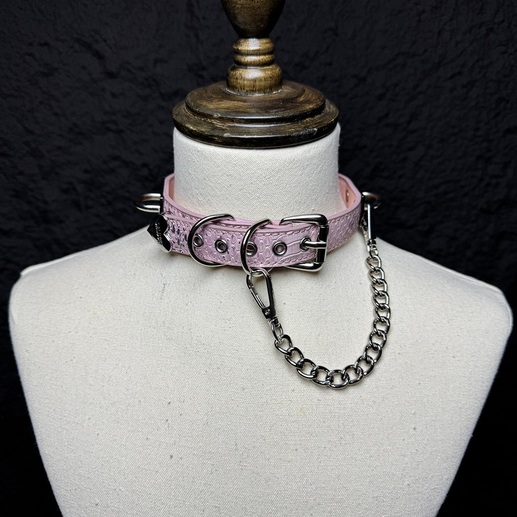 Daluse Snake Pattern Leather Silver Chain Adjustable Choker Necklace Collar