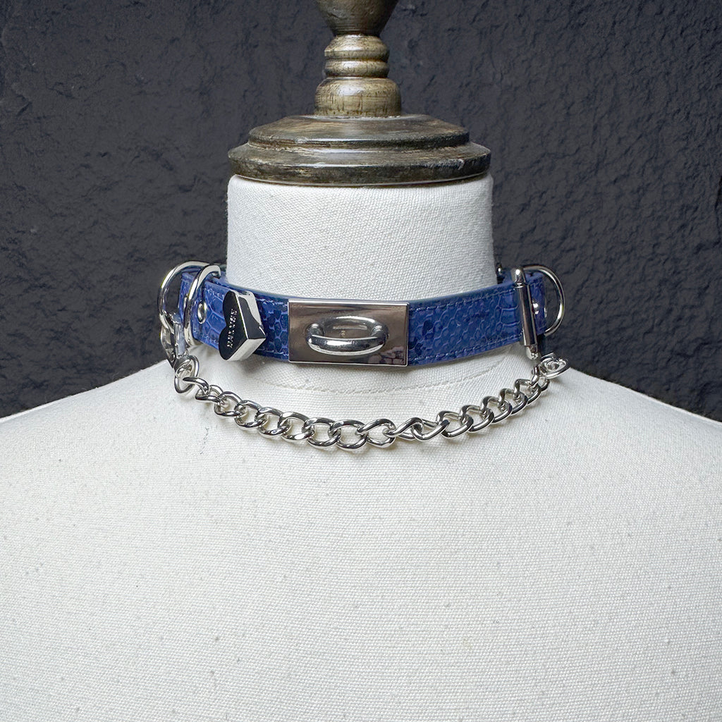 Daluse Snake Pattern Leather Silver Chain Adjustable Choker Necklace Collar