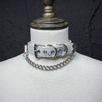 Daluse Snake Pattern Leather Silver Chain Adjustable Choker Necklace Collar