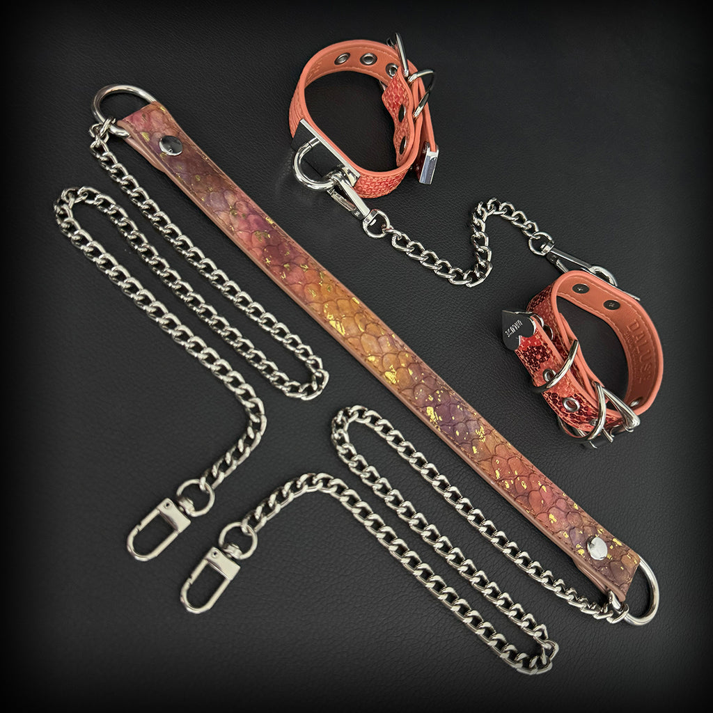 Daluse Gold Speckled Purple Orange Snake Leather Adjustable Chain Choker Collar Necklace And Snake Pattern Cuff Bracelets Combination