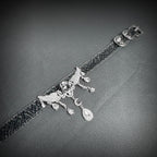 Daluse Crushed Ice Pattern Black Leather Choker Angel Wing Crystal Pendant Adjustable Collar Necklace