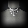 Daluse Crushed Ice Pattern Black Leather Choker Angel Wing Crystal Pendant Adjustable Collar Necklace