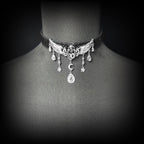 Daluse Crushed Ice Pattern Black Leather Choker Angel Wing Crystal Pendant Adjustable Collar Necklace