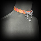 Daluse Gold Spotted Purple Orange Snake Leather Choker Angel Wings Crystal Pendant Adjustment Collar Necklace