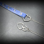 Daluse Blue Snakeskin Riveted Heart Shaped Choker Titanium Double Chain Adjustment Collar Necklace
