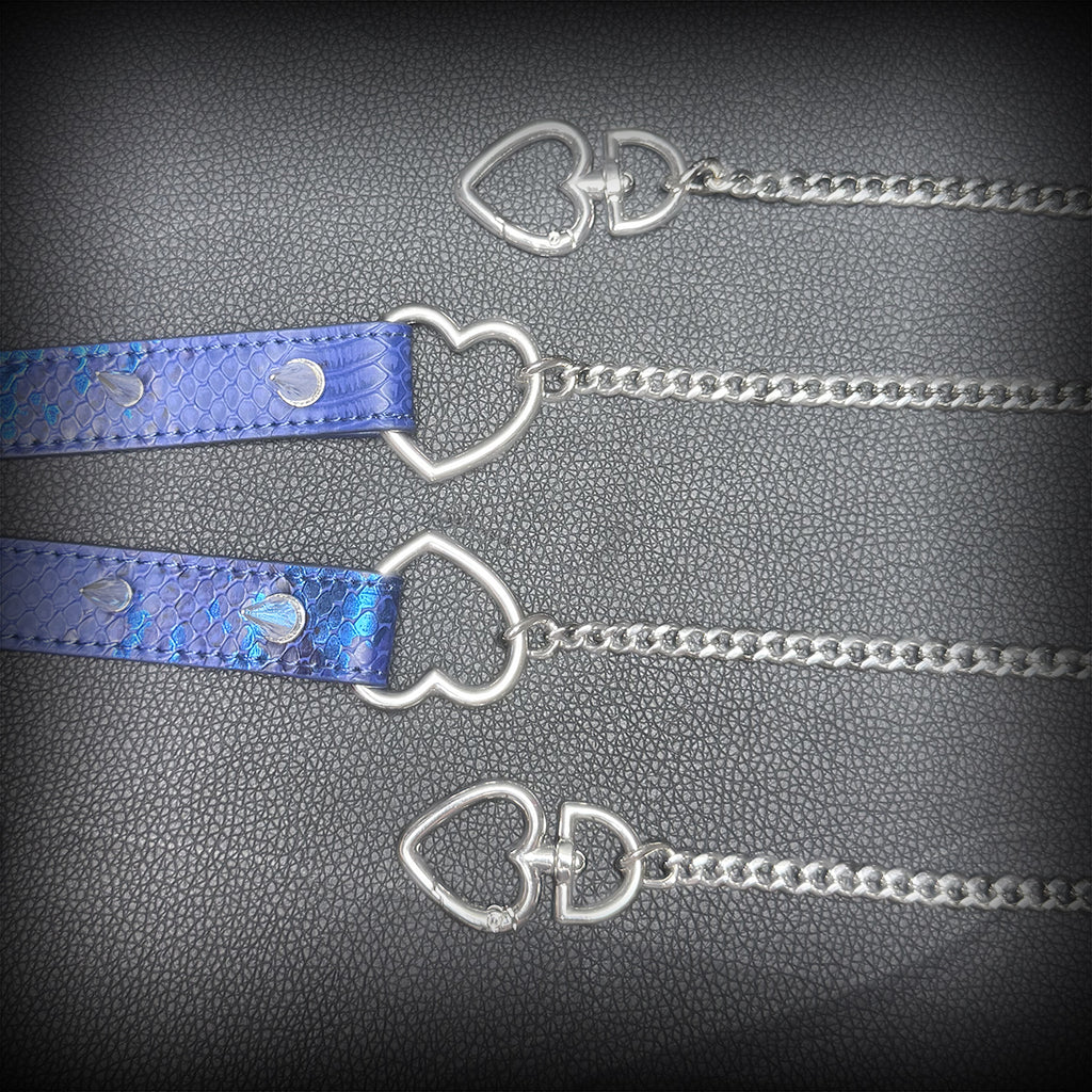 Daluse Blue Snakeskin Riveted Heart Shaped Choker Titanium Double Chain Adjustment Collar Necklace