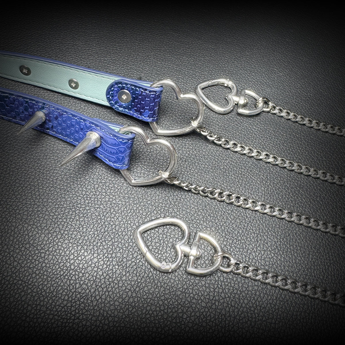 Daluse Blue Snakeskin Riveted Heart Shaped Choker Titanium Double Chain Adjustment Collar Necklace