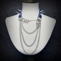 Daluse Blue Snakeskin Riveted Heart Shaped Choker Titanium Double Chain Adjustment Collar Necklace