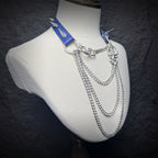 Daluse Blue Snakeskin Riveted Heart Shaped Choker Titanium Double Chain Adjustment Collar Necklace