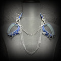 Daluse Blue Snake Leather Double Titanium Steel Chain Rivets Choker Collar Necklace And Adjustable Cuff Bracelets Combination Set