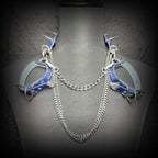 Daluse Blue Snake Leather Double Titanium Steel Chain Rivets Choker Collar Necklace And Adjustable Cuff Bracelets Combination Set