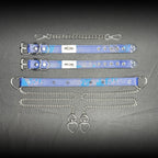 Daluse Blue Snake Leather Double Titanium Steel Chain Rivets Choker Collar Necklace And Adjustable Cuff Bracelets Combination Set