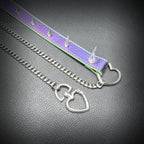 Daluse Colorful Color Changing Leather Rivet HeartShaped Clasp Choker Single Titanium Steel Chain Adjustment Collar Necklace