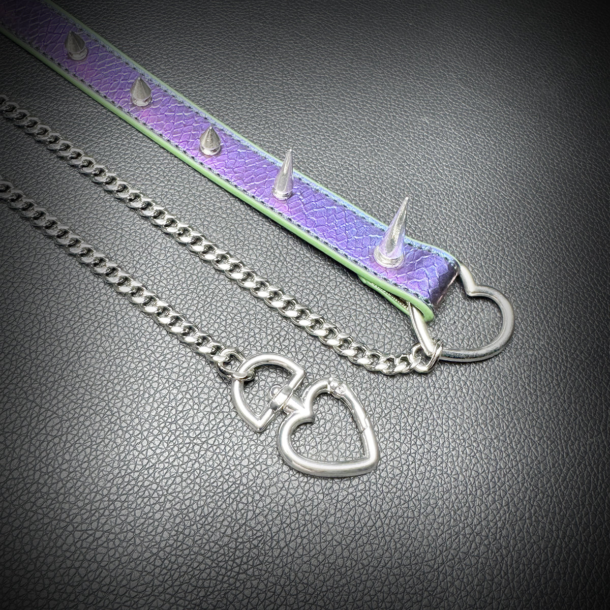 Daluse Colorful Color Changing Leather Rivet HeartShaped Clasp Choker Single Titanium Steel Chain Adjustment Collar Necklace