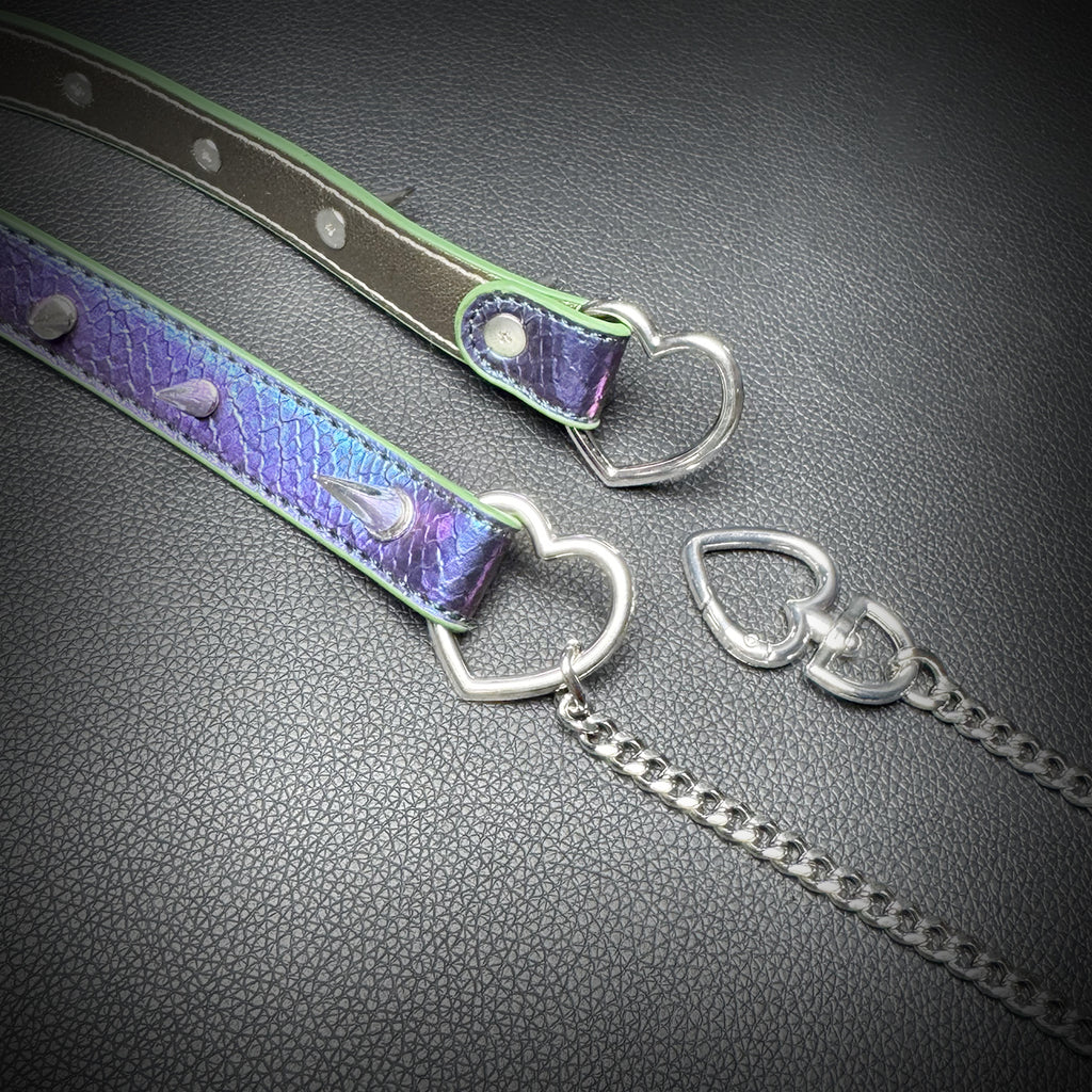 Daluse Colorful Color Changing Leather Rivet HeartShaped Clasp Choker Single Titanium Steel Chain Adjustment Collar Necklace