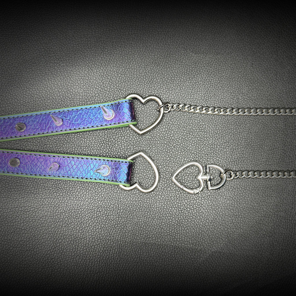 Daluse Colorful Color Changing Leather Rivet HeartShaped Clasp Choker Single Titanium Steel Chain Adjustment Collar Necklace