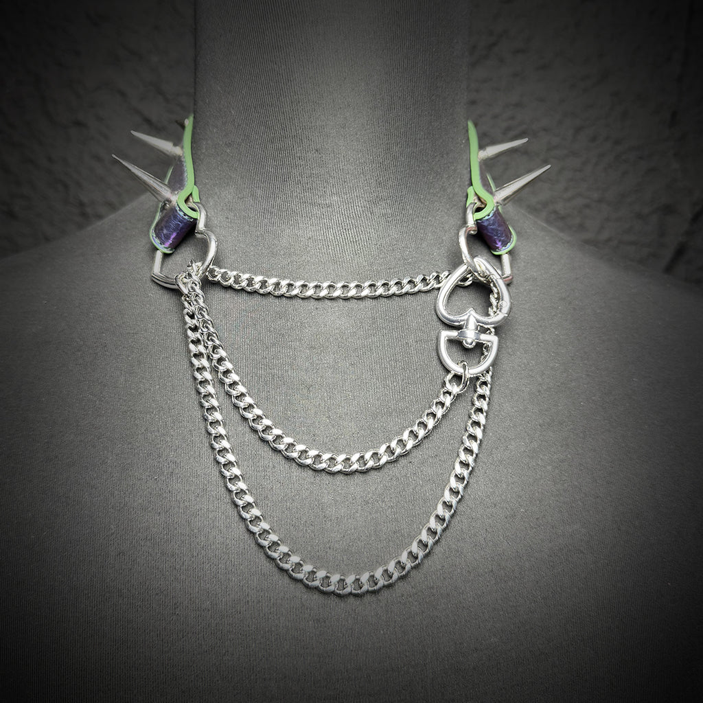 Daluse Colorful Color Changing Leather Rivet HeartShaped Clasp Choker Single Titanium Steel Chain Adjustment Collar Necklace