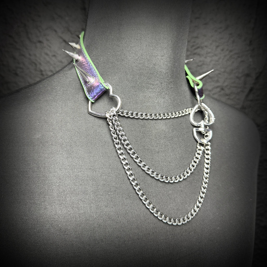 Daluse Colorful Color Changing Leather Rivet HeartShaped Clasp Choker Single Titanium Steel Chain Adjustment Collar Necklace