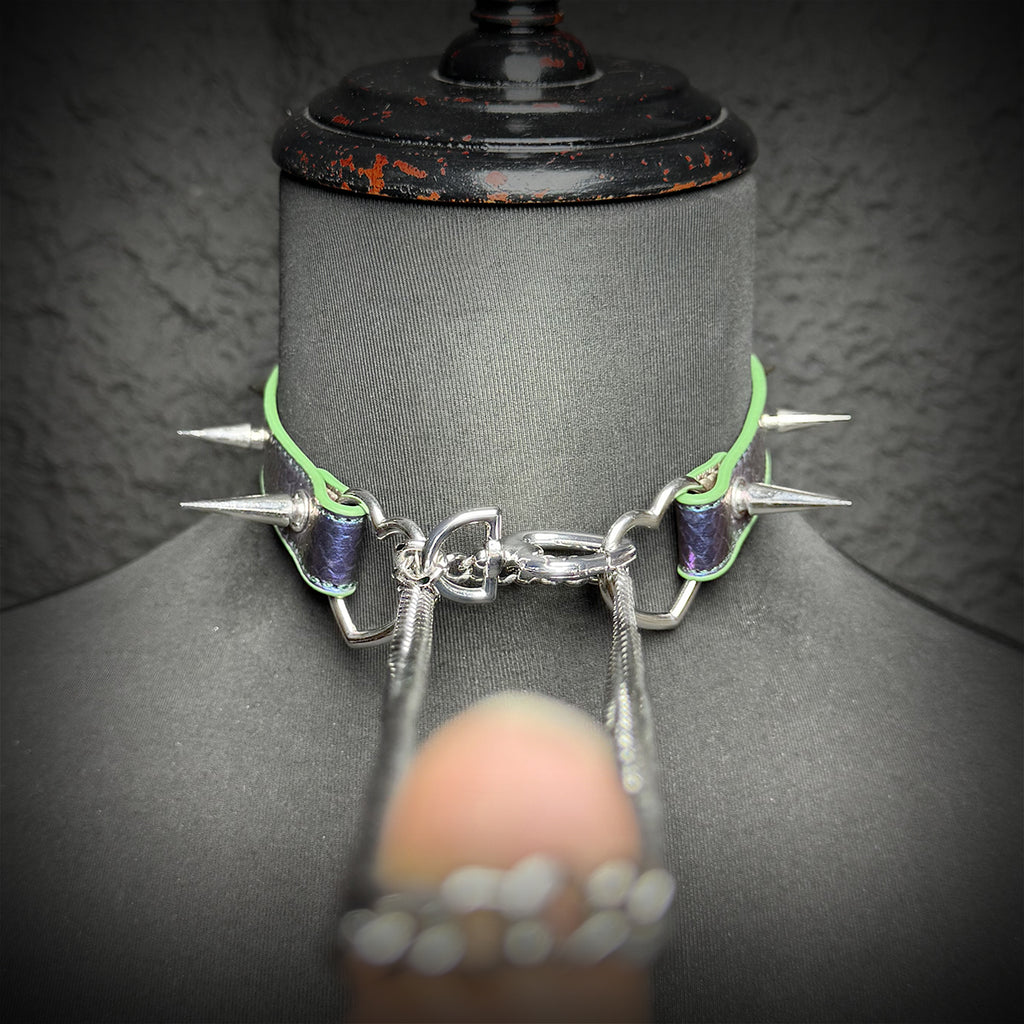 Daluse Colorful Color Changing Leather Rivet HeartShaped Clasp Choker Single Titanium Steel Chain Adjustment Collar Necklace