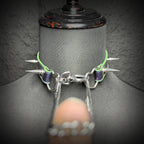 Daluse Colorful Color Changing Leather Rivet HeartShaped Clasp Choker Single Titanium Steel Chain Adjustment Collar Necklace
