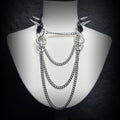 Daluse Riveted Heart Shaped Leather Choker with Titanium Double Chain Adjustment Collar Necklace