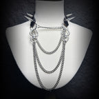 Daluse Riveted Heart Shaped Leather Choker with Titanium Double Chain Adjustment Collar Necklace