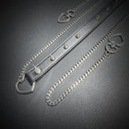 Daluse Riveted Heart Shaped Leather Choker with Titanium Double Chain Adjustment Collar Necklace