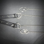 Daluse Riveted Heart Shaped Leather Choker with Titanium Double Chain Adjustment Collar Necklace