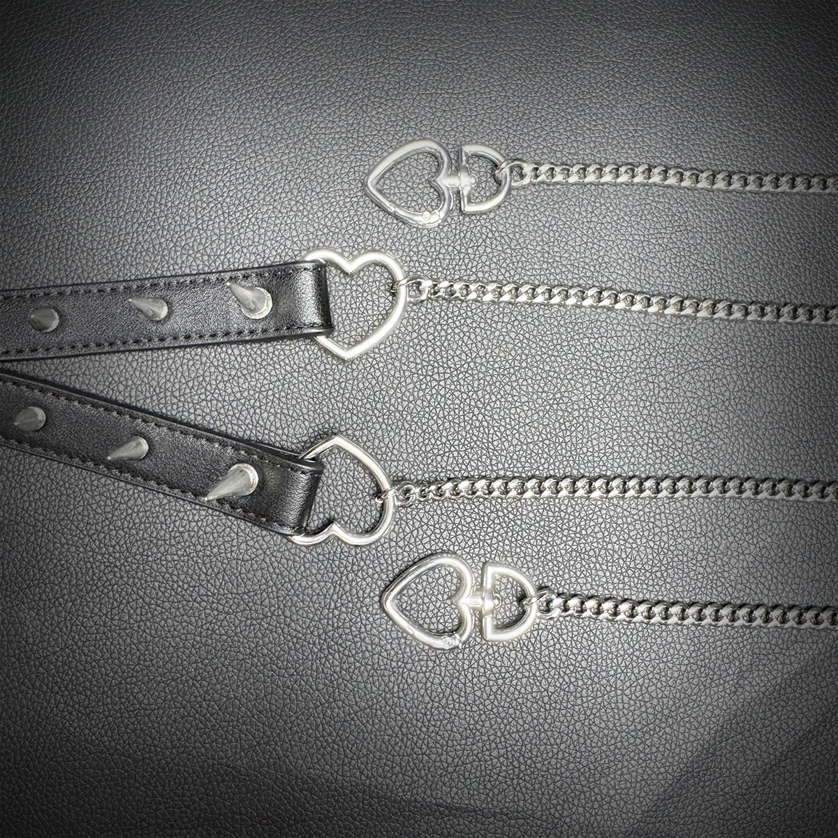 Daluse Riveted Heart Shaped Leather Choker with Titanium Double Chain Adjustment Collar Necklace