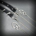 Daluse Riveted Heart Shaped Leather Choker with Titanium Double Chain Adjustment Collar Necklace
