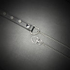 Daluse Pearl Heart Shaped Leather Choker with Titanium Double Chain Adjustment Collar Necklace