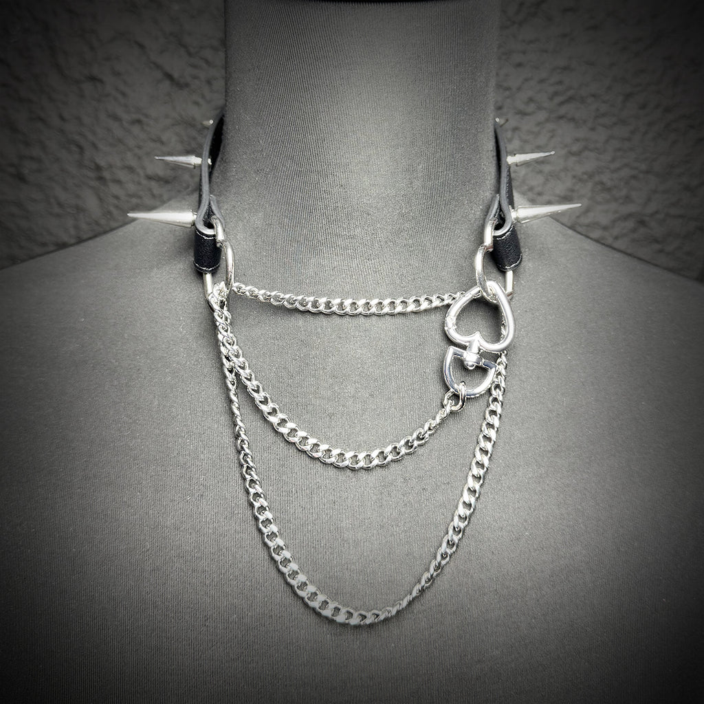 Daluse Riveted HeartShaped Buckle Leather Choker Single Titanium Chain Versatile Collar Necklace