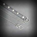 Daluse Pearl Heart Shaped Buckle Leather Choker Single Titanium Chain Versatile Fashion Collar Necklace