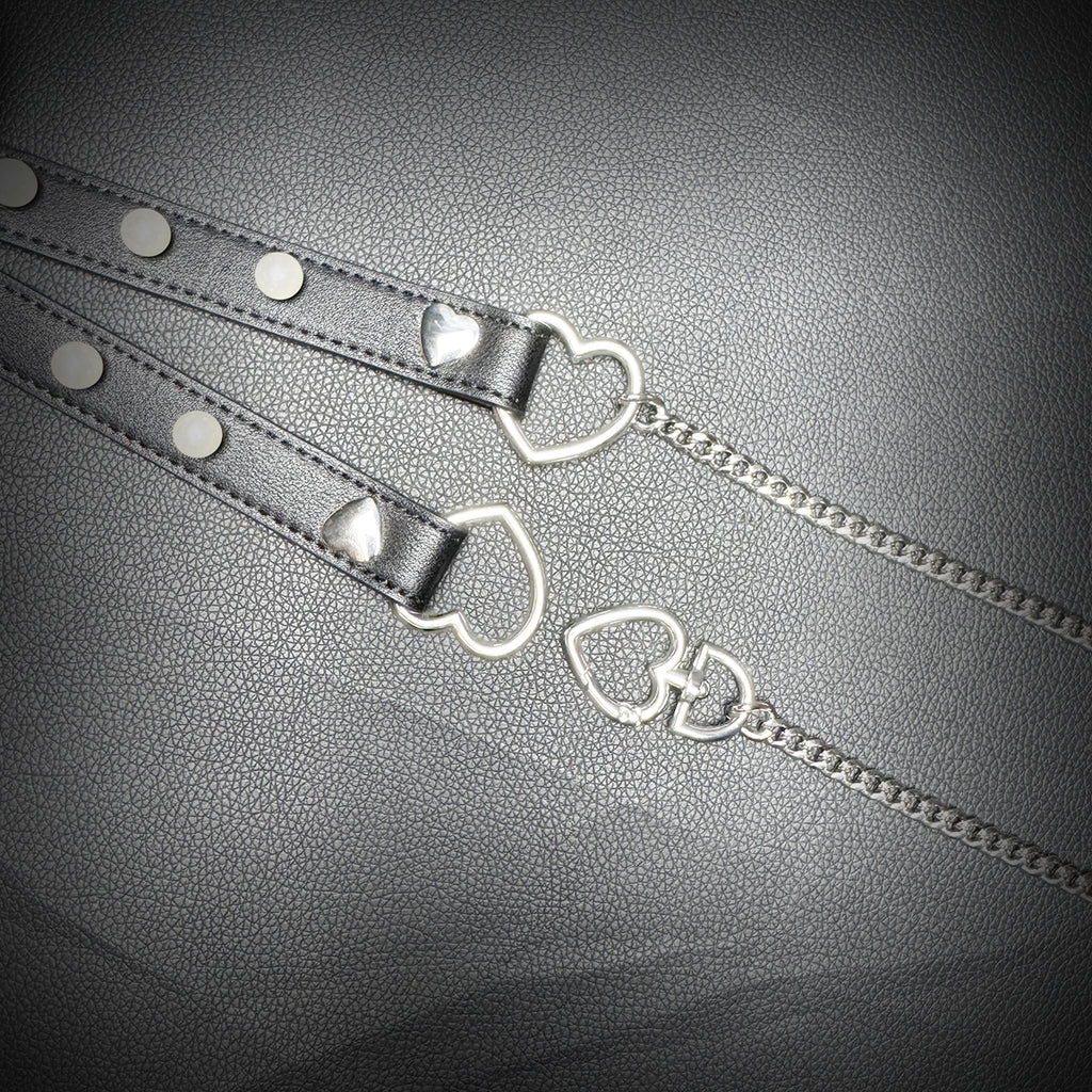 Daluse Pearl Heart Shaped Buckle Leather Choker Single Titanium Chain Versatile Fashion Collar Necklace