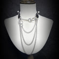 Daluse Pearl Heart Shaped Leather Choker with Titanium Double Chain Adjustment Collar Necklace