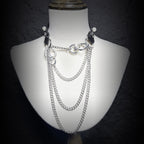Daluse Pearl Heart Shaped Leather Choker with Titanium Double Chain Adjustment Collar Necklace