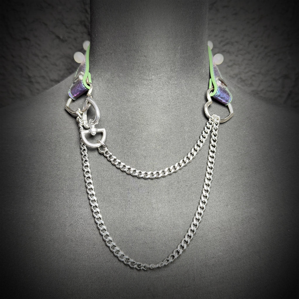 Daluse Colorful Color Changing Leather Pearl HeartShaped Clasp Choker Single Titanium Steel Chain Adjustment Collar Necklace